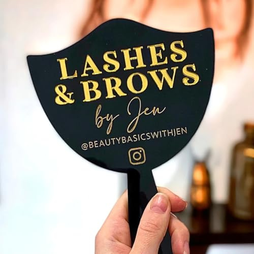 Benutzerdefinierte Wimpern Acryl Techniker Requisite Und Spiegel, Personalisierter Handspiegel Social Media Requisite Wimpernverlängerung Gesichtspaddel Wimpern Raum Dekor Ästhetik Beschilderung(Black