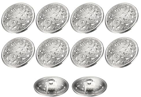 QUARKZMAN 10 Stück Knöpfe Silber Trachtenknöpfe 20mm Antik Flache Metallknöpfe mit Blumen Muster, Runde Aushöhlung Ösenknöpfe Vintage Buttons für Strick Dirndl Nähen Basteln Dekorationen