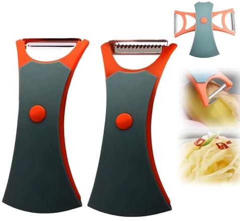 2-in-1 Sparschäler und Julienneschneider, 2 PCS Kartoffelschäler aus Edesltahl, Gemüseschäler mit Rutschfestem Griff, Kartoffelschälmesser, Gemüse Obst Schäler Peeler für Karotten Spargel (A)