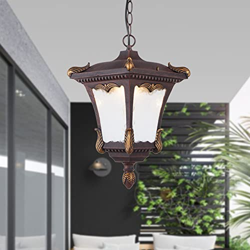 Chinois Rétro Extérieur Étanche Lustre En Plein Air Modèle D'eau En Verre Plafond Pendentif Lumière En Aluminium E27 Patio Extérieur Étanche Lampe Suspendue Pour Entrée Cour Pavillon Raisin Rack