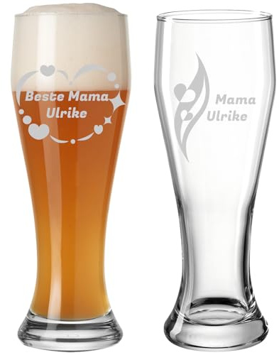 LUXENTU Weizenglas mit Gravur, Muttertagsmotiv, 0,5 l, 1 Stück | Personalisiertes Kristall- & Hefeweizenglas für Muttertag, offizielle Eichung, spülmaschinenfest