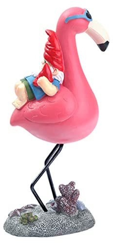 FONDOTIN Statue De Nain De Jardin en Résine Allongé Flamant Rose, Décoration Extérieure Pelouse Et Jardin, Ornement Imperméable Léger pour Cour Et Villa