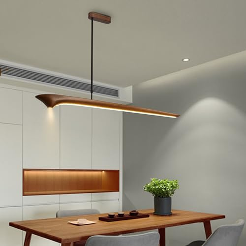 Led Pendelleuchten Esstisch Walnuss Lineare Hängelampe Dimmbar Mit Fernbedienung Esszimmerlampe Holz Pendelleuchte Höhenverstellbar Holzlampe Für Esszimmer Küche esstischlampe hängend (Walnuss, 100CM)
