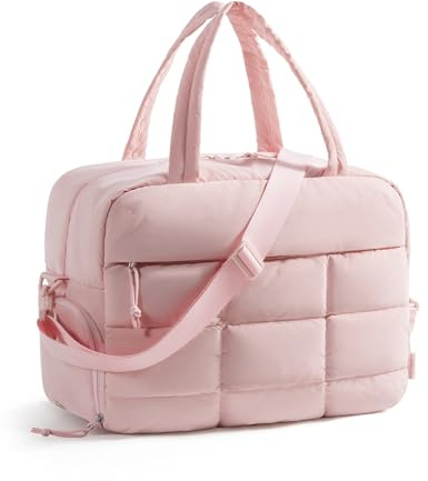 BAGSMART Gym Bag for Ryanair Cabin Bags 40x30x20, 23L Travel Bag with Shoe Compartment, Carry on for Weekend Sport Overnight, Quilted Holdall for Women, Padded Laptop Compartment, Pink