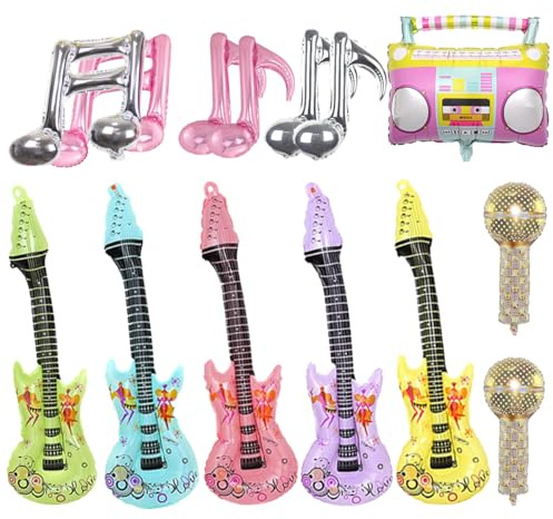 Lot de 14 ballons gonflables comprenant guitare, microphone, haut-parleur et partition ; accessoires de fête gonflables ; ballons en aluminium