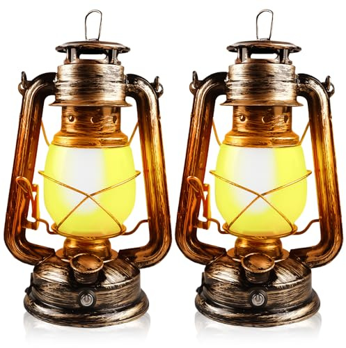 VEGOATY Juego de 2 farolillos LED vintage, recargables por USB, 4 modos, regulables, lámpara LED de queroseno, lámpara colgante para exteriores con efecto de llama, para jardín, terraza, salón, balcón