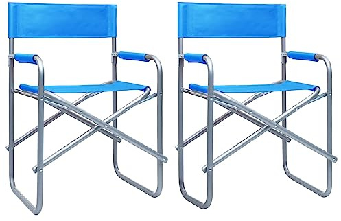 QZZCED Regiestuhl, zusammenklappbar, 2 Stück, Stahl, blau, für den Außenbereich, Sitz und Rückenlehne aus Stoff, wetterfest und langlebig, ideal für Camping, Strand