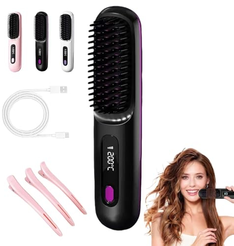 Naelyah Brosse Chauffante Go Brosse Pro - Brosse Lissante Portable Sans Fil 3 Températures Ajustables 20s Chauffage Rapide, Idéale pour Démêler, Lisser & Coiffer Cheveux (Noir)