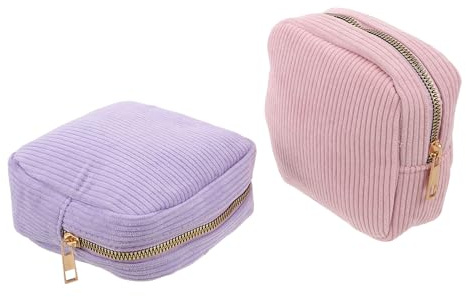 HANABASS Organizer Porta Assorbenti Femminili in Velluto a Coste 2 Pezzi (viola + Rosa), Borsa per Assorbenti Mestruali da Viaggio con Scomparti Separati, Marsupio per Ragazze Adolescenti
