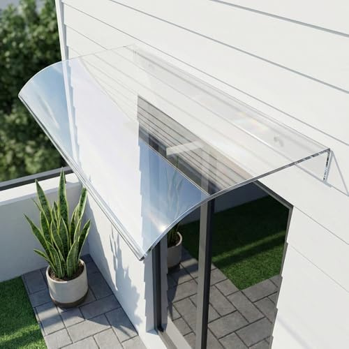 Marquise de Porte Exterieur, Auvent de Terrasse, Plaque Polycarbonate Transparent, Abri de Porte Entrée Façade, Toit de Protection Pluie, Auvent pour Fenêtre Garage, Visière Cour Villa(35x140cm)