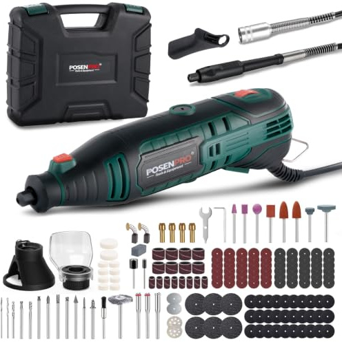 POSENPRO 160W Rotary Tool Kit, Variable Speed Rotary Tool with Flex Shaft | Multi Electric Rotary Tools with 165 Accessories, 8000-33000RPM Cord Rotary Tool Set for Carving, Cutting, Sanding