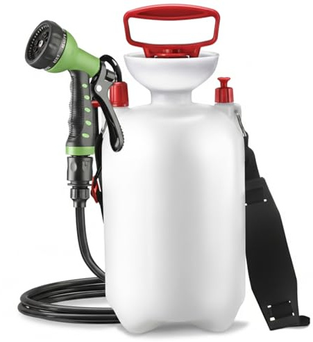 TusaMer Bärbar campingdusch 5 L lätt utomhusdusch med 7 spraylägen och handpressläger för slangar, campingduschar, campingläger, bärbar spruta för.