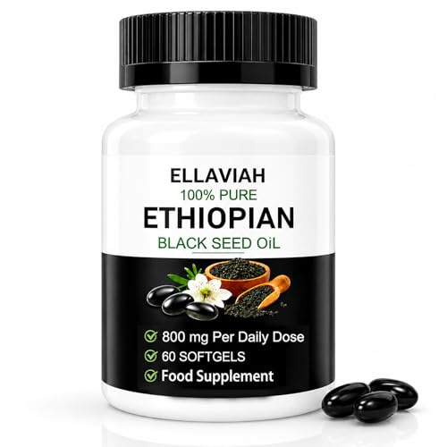 ELLAVIAH Etiopisk Svartkumminolja i Mjukkapslar, 800 mg per daglig portion, 100% svartkumminolja, 60 mjukkapslar, Kosttillskott