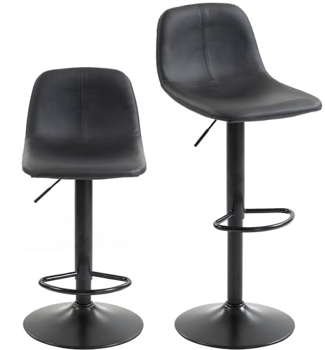 HOMCOM Lot de 2 Tabourets de Bar Hauteur Réglable avec Dossier Noir