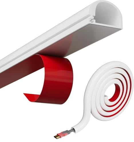 Self Adhesive Mini Cable Trunking for 1 Electric Cable, Flexible White Wire Covers and Wall Cable Hider for TV Cable, Home Office Cable Management and Wire Conduit (White,2M)