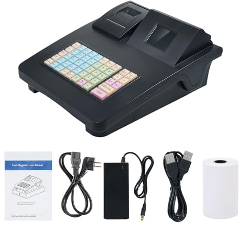 Fafeicy Caja Registradora Electrónica de Punto de Venta Máquina POS con Pantalla de 2,8 48 Teclas Impresora Térmica de 58 Mm USB RS232 para Restaurantes Minoristas Tiendas Supermercados (Enchufe de