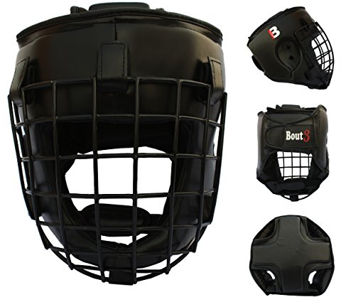 Bout3® Boxen Kopfschutz Krav MAGA Helm für MMA Muay Thai Kickboxen UFC Sparring-Training Kampfsport Taekwondo Thaiboxen. kopfschutz Gitter Kopfbedeckung (Schwarz, L/XL)