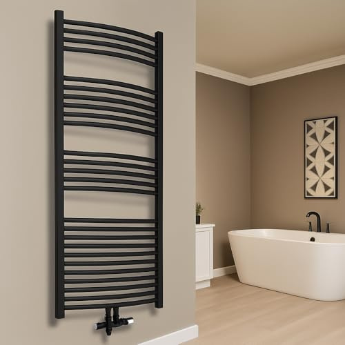 Badheizkörper 1500x600mm Mittelanschluss Schwarz gebogen