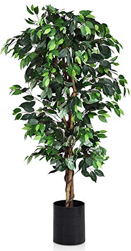 GOPLUS 180cm/120cm Ficusbaum mit Topf, Kunstbaum mit 1008/504 Blättern und Echtholzstamm, Dekopflanze für Wohnzimmer oder Balkon, Kunstpflanze aus Polyester und Holz, inkl. Topfabdeckung (180 cm)