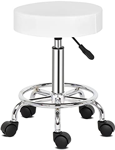 Alightup Rollhocker Drehhocker Weiß | 360° drehbar, höhenverstellbar, mit 5 Rollen für einfache Bewegung, für Büro, Salon & Spa, Klinik, Küche