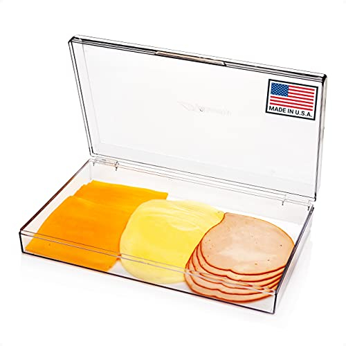 Pikanty Large Deli Meat Container for Refrigerator — Holds 3 Packs of Bacon, Cold Cuts, Sliced Cheese, Ham, Turkey or Salami, Airtight Hinged Lid, Dishwasher and Freezer Safe, Made in USA