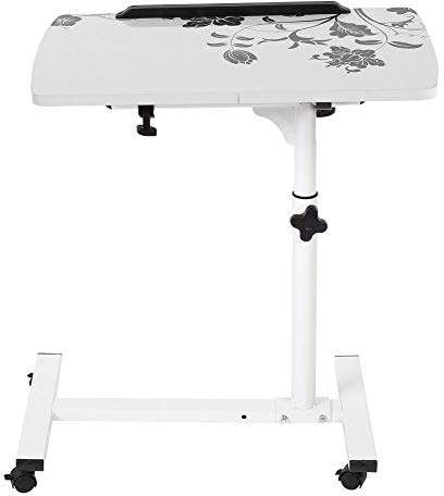 Ejoyous Laptoptisch mit Rollen, Pflegetisch Höhenverstellbar Beistelltisch Arbeitstische Zeichentisch PC Tisch Sofatisch Laptopständer Notebookständer für Sofa und Bett(Weiß)
