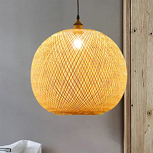 GUANSHAN Ellissoide Tessuto A Mano In Bambù Lampadario A Sospensione In Bambù Naturale Soffitto Lampadario Da Soffitto Stile Rurale Per Sala Da Pranzo, Salone Da Tè, Soggiorno