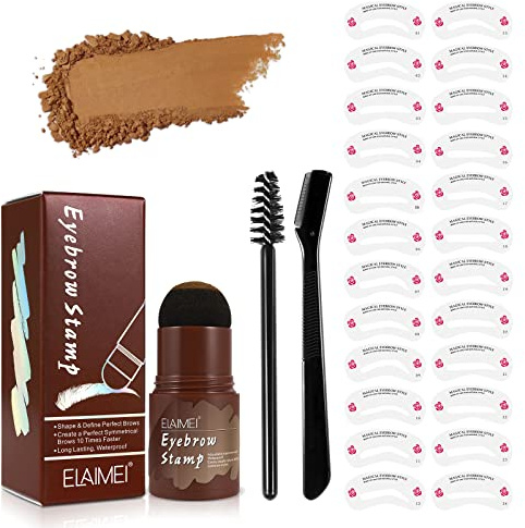 24 Reusable Eyebrow Stamp Stencil Kit, Long-Lasting Eyebrow Pencil Stencil Set, Easy Color and Shape your Brows, Waterproof Eyebrow Powder and Hairline Shadow Powder (Medium Brown)