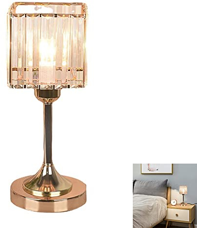Lámpara de mesa de cristal, lámpara de escritorio, lámpara de lectura, iluminación de mesita de noche, E27 con interruptor metal cuadrado salón comedor despacho dormitorio estudio sala de estar