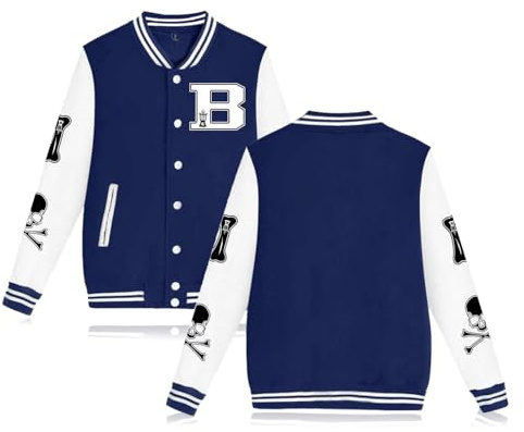 Men's Women's Varsity Baseball Jacket Letterman Bomber Jackets Unisex Casual Streetwear Coats Sport Tops Blue