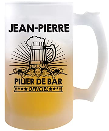Planetee Chope de bière Jean-Pierre Prénom pilier de Bar | Verre à bière pinte Cadeau humour alcool original | Imprimé en France