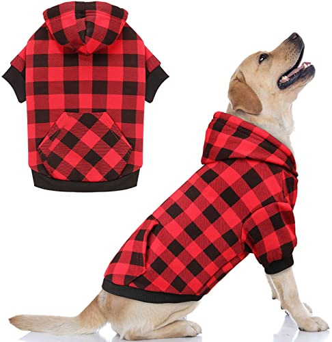 Dog Hoodie Sweater Red Buffalo Plaid Pet Clothes Warm and Soft Breathable Cozy Pet Hoodies for Large Dogs Dog Sweaters for Extra Large Dogs with Pocket(XL)