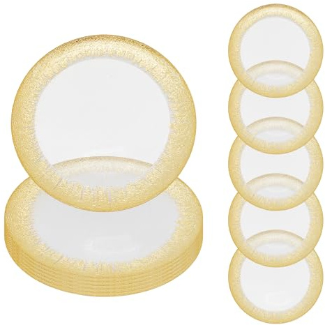 WedDecor Set di 12 sottopiatti rotondi da 33 cm, per centrotavola, presentazioni, matrimoni, banchetti, feste di Natale, decorazioni da tavola, in vetro trasparente con finiture dorate