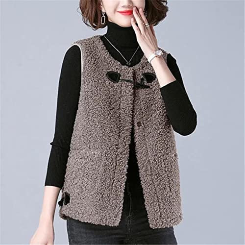 SUBX Lammwolle Weste Jacke Koreanische Mode Kurze Lässige Weste Herbst Winter O Hals Ärmellose Weste Solid-Light Coffee,XL