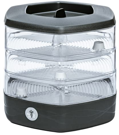 Keimschale Set mit 3 Etagen ø17 cm - Keimsprossenbox Set für Sprossen, Kressesamen, Microgreens - Sprossenturm mit 3 Kresse Anzuchtschalen - Design Kressesieb aus hochwertigem Kunststoff (Anthrazit)