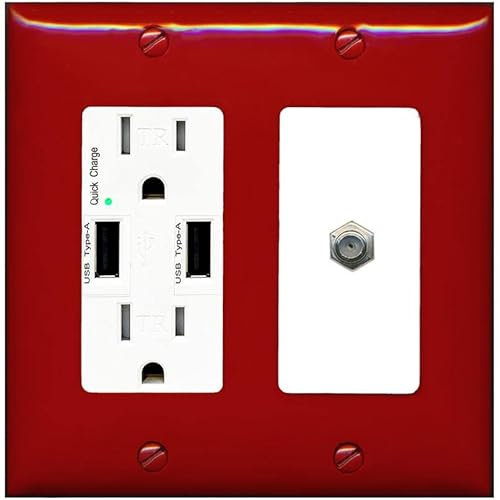 RiteAV 1 porta cavo coassiale TV F-Type piastra da parete - caricatore USB [rosso/bianco]