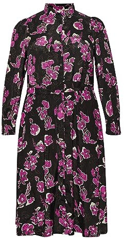 Kaffe Curve Vestido Mujer, Manga Larga, Botones Normales, Fucsia Red Flower Print, 44/más Talla