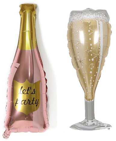 BoningNEW 2 Pcs Wine Bottles and Goblet Balloons - Mylar Foil Balloons for Men, Women, Birthday, Wedding, Baby Shower - Alcohol Themed Party Decorations