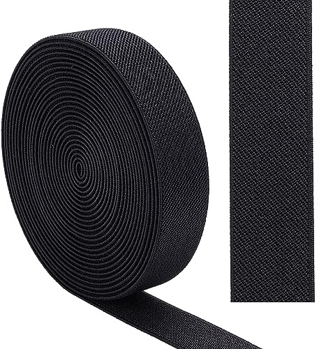 GORGECRAFT Bande Élastique Tissée en Sergé de 5 m de 25 mm de Large Bandes Élastiques en Polyester Noir Tricot Plat Double Face Bande Élastique Haute Bobine Élastique Lourde Sangle Extensible Tricot