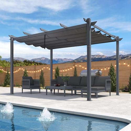 PURPLE LEAF 3 X 4 m Retractable Pergola, Aluminium Garden Pergola with Canopy, Outdoor Patio Gazebo Shelter UV & Water Resistant for Garden, Decking & Balcony, Grey