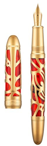 Asvine P80 Piston Filling Fountain Pen Extra Fine Nib, Spider Skeleton Transparent Red Acrylic Pen Case and Wrench Set