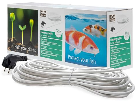 VIALIA Frostschutz Heizkabel 150W, 12m Wärmekabel für Teiche von 4-8 m³ | Eisfreihalter zum Schutz von Fischen & Pflanzen, IP68 wasserdicht & doppelt isoliert, Ideal für Gartenteich & Filter