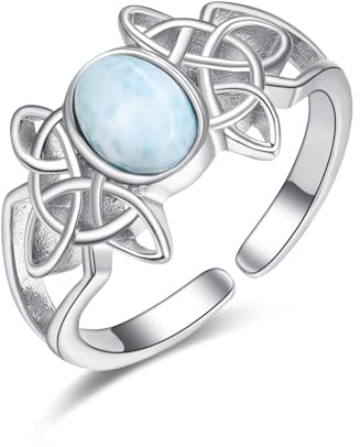KINGWHYTE Keltischer Ring Sterling Silber Edelstein Ring Verstellbarer Offener Ring Keltischer Schmuck Geschenke für Frauen Frau Freundin Schwester Freunde