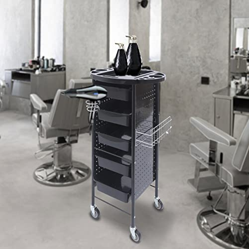 Begoniape Frisörvagn, salong, vagn, salong, med 5 lådor, arbetsvagn och justerbara hängkorgar, professionell frisörvagn för skönhetssalong, barbershop, sjukhus