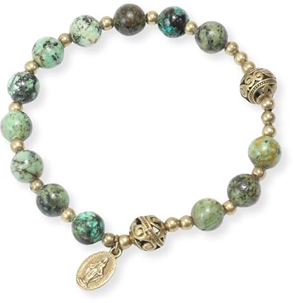 Nazareth Store Stone Beads Rosenkransarmband med metallavskiljare och katolsk medalj - hållbara och eleganta handledssmycken (Afrika Jaspis | Mirakulös)