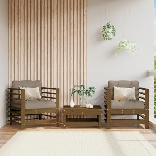 ShGaxin Gartenstühle mit Kissen 2 STK. Honigbraun Massivholz Kiefer, Hochlehner, Campingstühle, Lehnstühle, Wetterfest Stuhl, Garden Chair 825677