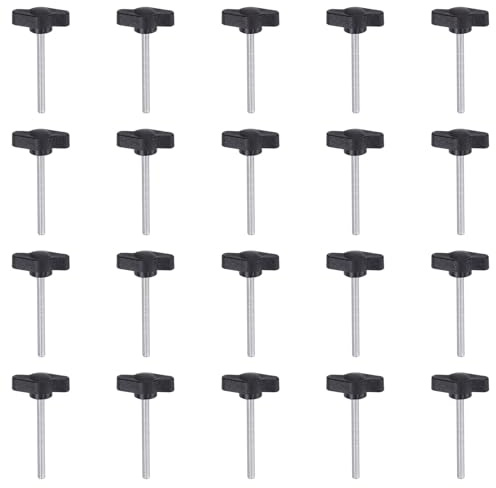 QUARKZMAN 20 Stück Rändelschrauben mit T Flügelknöpfe M4 x 45mm Kunststoff T-Kopf Gewindebolzen Klemmschraube Flügelschraube Haltegriffe 27mm Klemmknopf Daumenschrauben für Maschine, Schwarz
