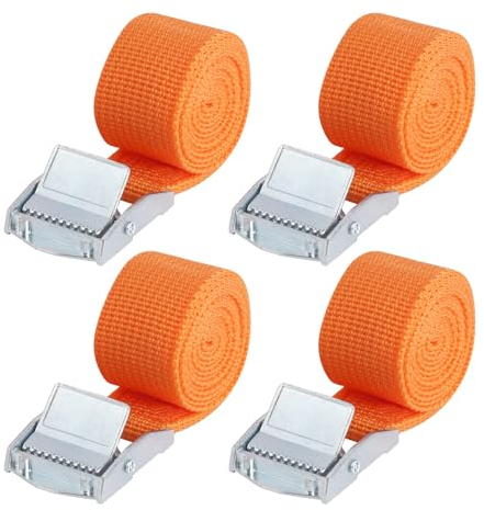 4 correas tensoras cortas de poliéster naranja, 1 m x 2,5 cm, correa de amarre ajustable con clips de aleación de zinc, correas de amarre para bicicleta, trolley, cinturones de coche (4 unidades, 1 m)