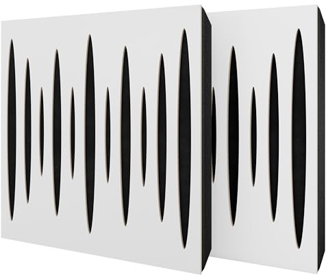 Lot de 2 panneaux acoustiques diffusants avec tissu en velours et kit de montage | 50x50x5cm | Réflexion - Insonorisation | Traitement acoustique de la maison | [PULSAR - Blanc | Noir]