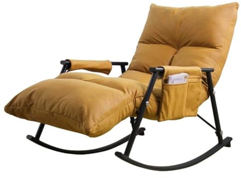 Schaukelstuhl mit Gleitfunktion, Loungesessel fürs Wohnzimmer mit Aufbewahrungstasche, Schaukelstuhl fürs Schlafzimmer mit weicher Polsterung, Schaukelstuhl aus technischem Stoff (Gelb + Sch